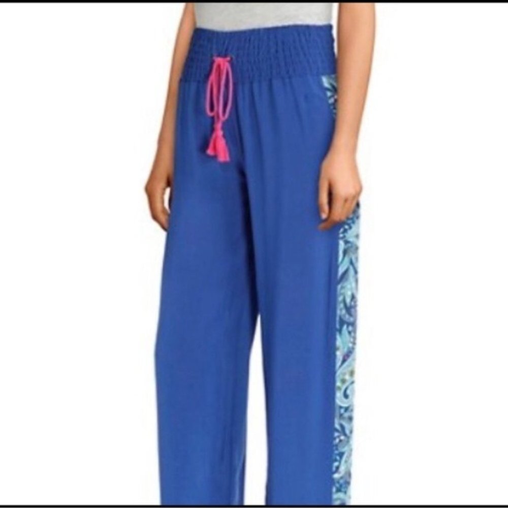 Vera Bradley Blue Saffron Palazzo Pants Paisley Stretch Hippie Soft Pants med